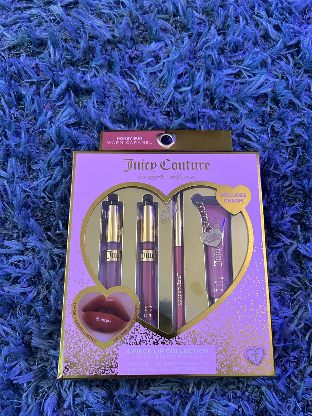 Juicy Couture Lip Liner, Balm & Gloss Set in Pink and Gold-Honey Bun Warm Carmel